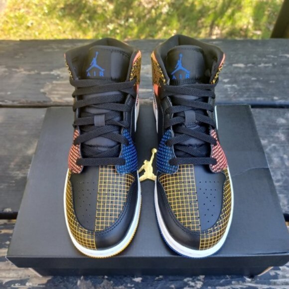 Nike Air Jordan 1 Mid MMD Multi-Color Grid Sneakers - Size 6 Youth Shoes - Picture 2 of 9